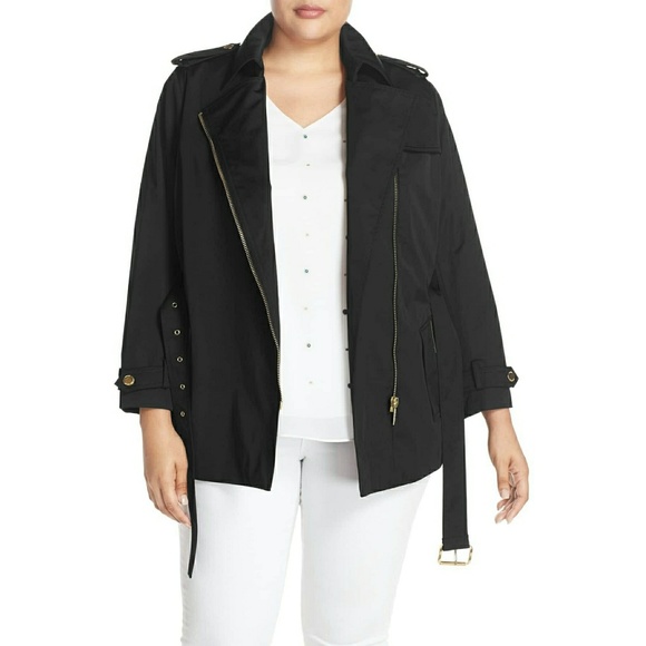 New! MICHAEL KORS Zipper Trench Coat Black Plus - Picture 5 of 8